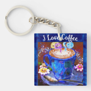 I Liebe Kaffee Whimsical Abstrakt Painting Floral Schlüsselanhänger