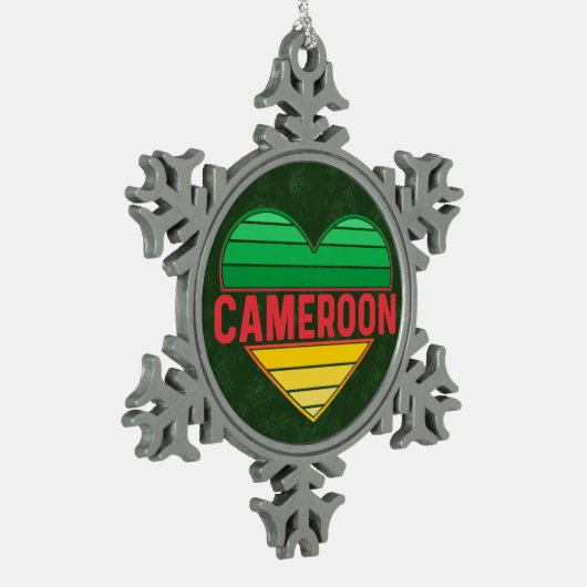 I. Liebe Kamerun, Kamerunisches Herz Schneeflocken Zinn-Ornament (Links)
