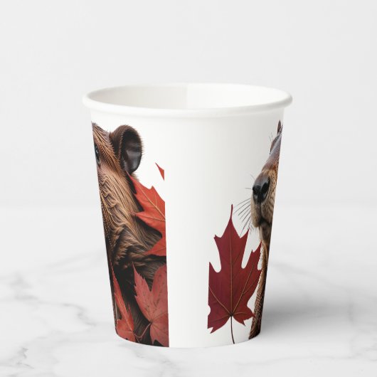 I Liebe Kanada - Kanadischer Biber mit Blättern Pappbecher (Links)