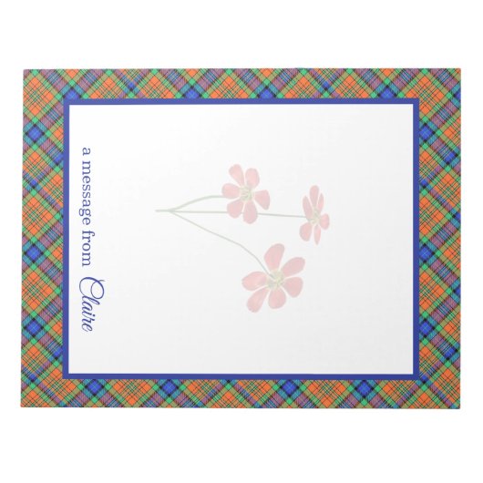 I Liebe Kariert- Blaue und orange Tartan-Meldung Notizblock (Vorderseite)