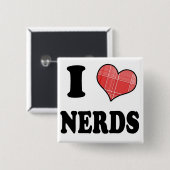 I Liebe (Kariertes Herz) Nerds Button (Vorne & Hinten)