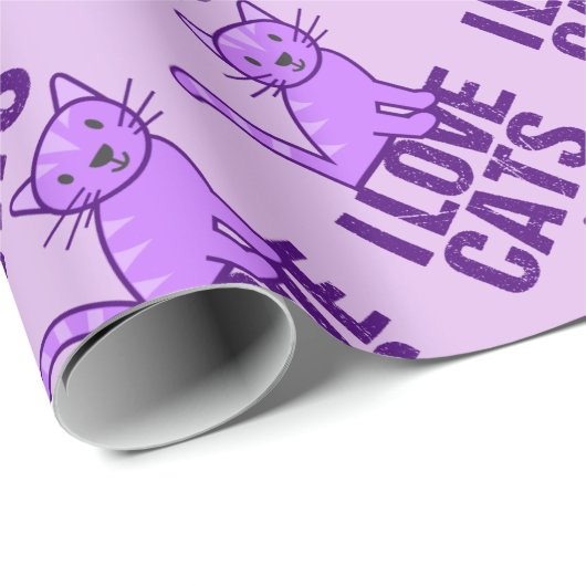 I Liebe Katzen Lila Geschenkpapier (Rolleneckpunkt)