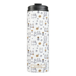 I Liebe Katzen Niedlich Little Kitty Cat & Floral  Thermosbecher