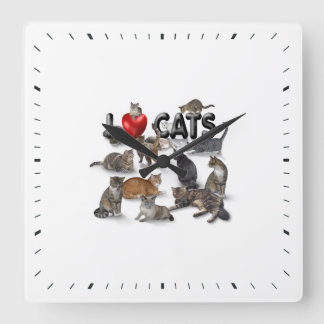 I Liebe Katzen Quadratische Wanduhr
