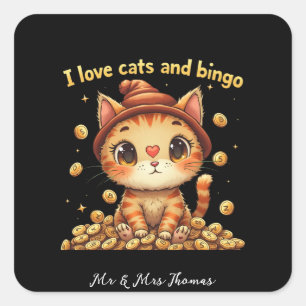 I Liebe Katzen und Bingo Perfect Combo Bingo Liebe Quadratischer Aufkleber