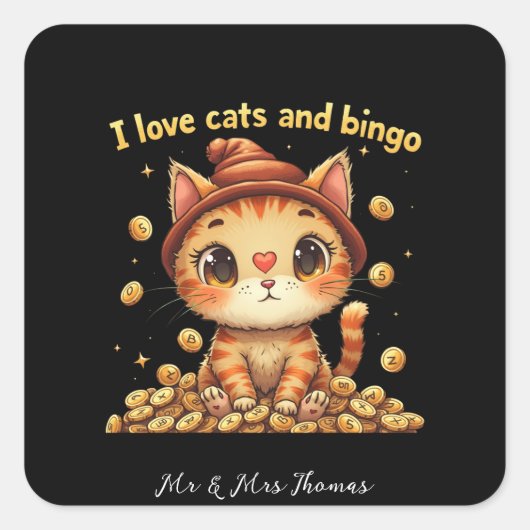 I Liebe Katzen und Bingo Perfect Combo Bingo Liebe Quadratischer Aufkleber (Vorderseite)