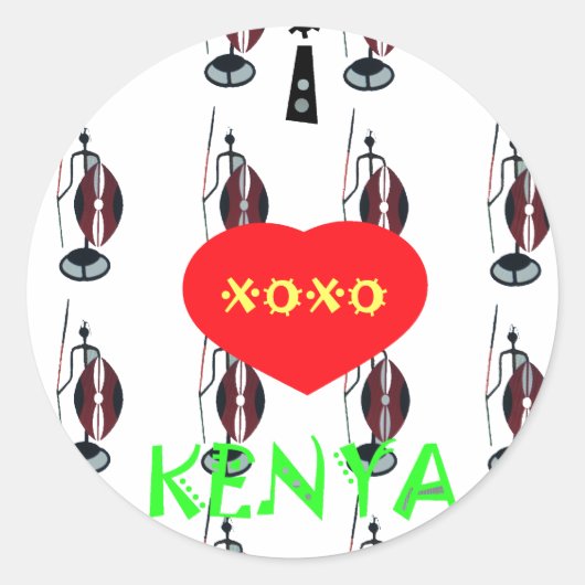 I Liebe Kenya Maasai Art Print Runder Aufkleber (Vorderseite)