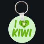 I Liebe Kiwi Schlüsselanhänger<br><div class="desc">Ein niedliches Kiwi-Liebesgeschenk in hübschem Grün mit einem herzförmigen Kiwi. Ich Liebe Kiwis und andere Früchte.</div>