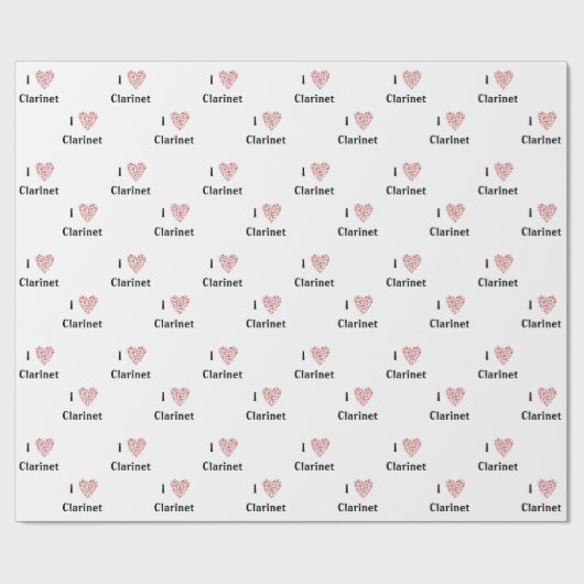 I Liebe Klarinette Rotes Herz Musiknoten Geschenkpapier (Flach)