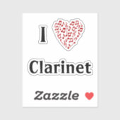 I Liebe Klarinette Rotes Herz Musiknoten Vinyl Aufkleber (Blatt)