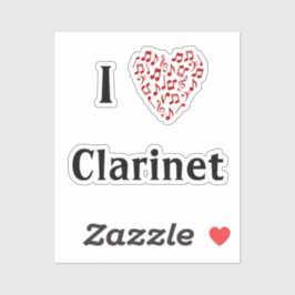I Liebe Klarinette Rotes Herz Musiknoten Vinyl Aufkleber