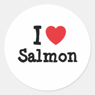 I Liebe Lachsherz T - Shirt Runder Aufkleber