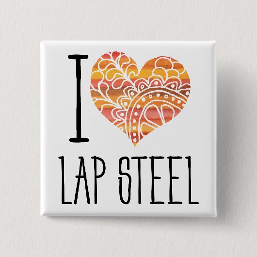 I Liebe Lap Steel Orange Mandala Herz Button (Vorderseite)