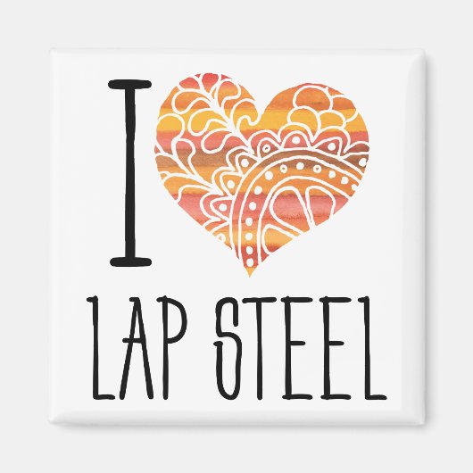 I Liebe Lap Steel Orange Mandala Herz Magnet (Vorne)