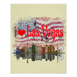 I Liebe Las Vegas Skyline American Flag Souvenir Poster