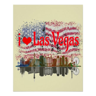 I Liebe Las Vegas Skyline American Flag Souvenir Poster