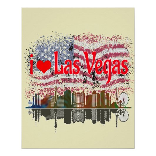 I Liebe Las Vegas Skyline American Flag Souvenir Poster (Vorderseite)