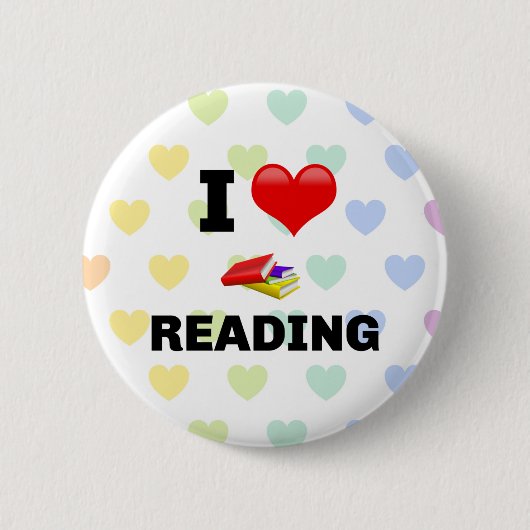 I Liebe Lesen, farbiges Design Button (Vorderseite)