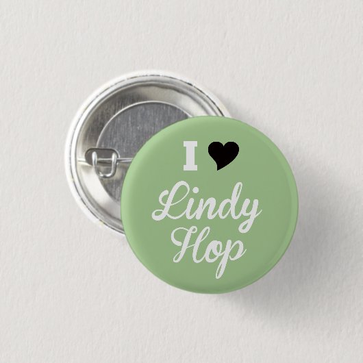 I Liebe Lindy Hopfen, weißes Skript-Schwarz-Herz, Button (Vorne & Hinten)