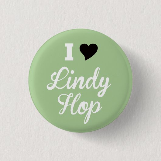 I Liebe Lindy Hopfen, weißes Skript-Schwarz-Herz, Button (Vorderseite)