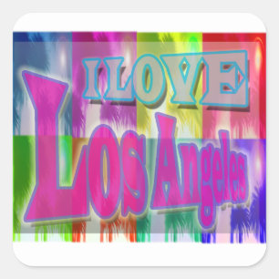 "I LIEBE Los Angeles" Farbpalmenaufkleber Quadratischer Aufkleber