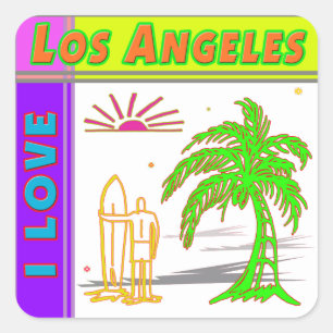 "I LIEBE Los Angeles" Sun Palm Tree&Surfer#2 Aufkl Quadratischer Aufkleber