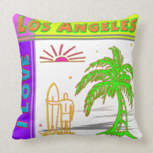 "I LIEBE Los Angeles" Sun Palm Tree&Surfer#2 Pillo