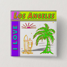 "I LIEBE Los Angeles" Sun Palm Tree&Surfer#2-Taste Button
