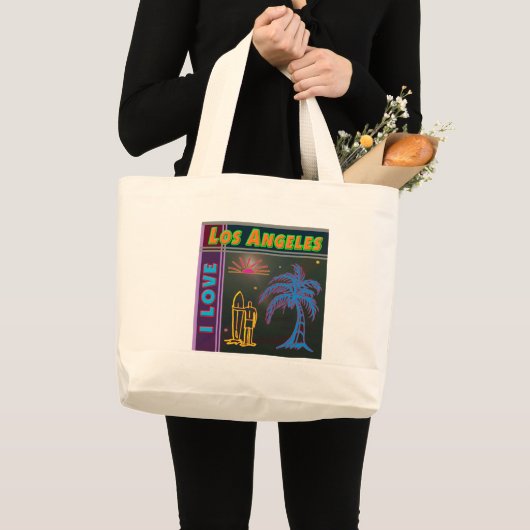 "I LIEBE Los Angeles" Sun, Palm Tree & Surfer Bag Jumbo Stoffbeutel (Vorderseite (Produkt))