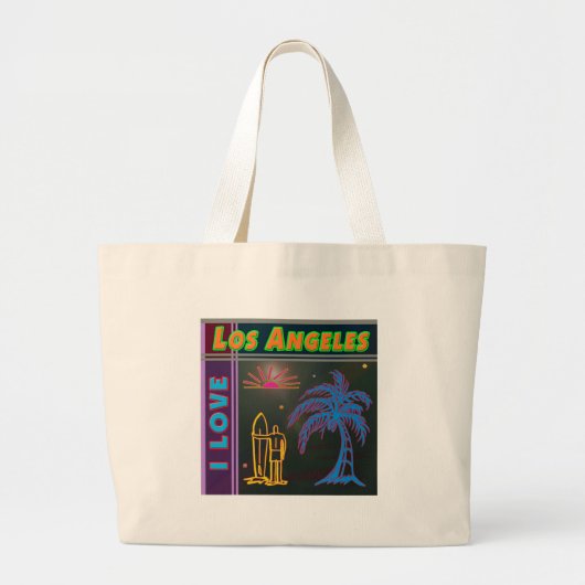 "I LIEBE Los Angeles" Sun, Palm Tree & Surfer Bag Jumbo Stoffbeutel (Vorne)