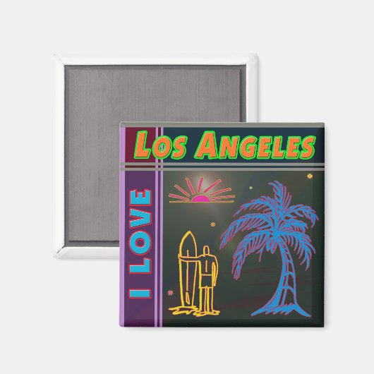 "I LIEBE Los Angeles" Sun, Palm Tree&Surfer Magnet (Vorderseite/Rückseite)