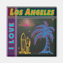 "I LIEBE Los Angeles" Sun, Palm Tree&Surfer Magnet