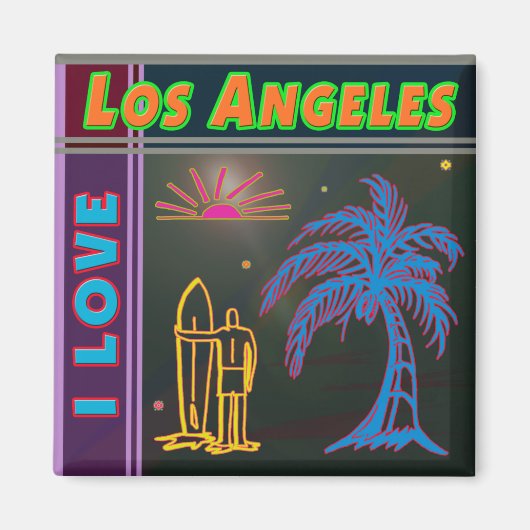 "I LIEBE Los Angeles" Sun, Palm Tree&Surfer Magnet (Vorne)