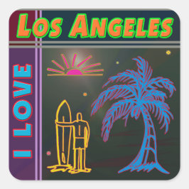 "I LIEBE Los Angeles" Sun, Palm Tree&Surfer Sticke Quadratischer Aufkleber