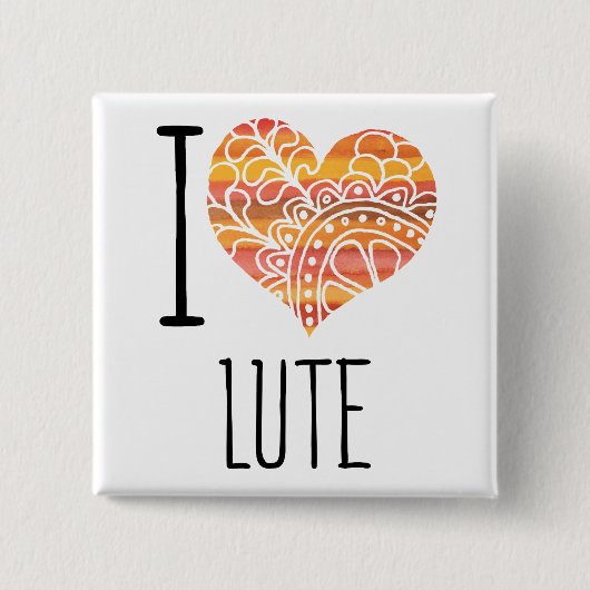 I Liebe Lute Orange Mandala Herz Button (Vorderseite)