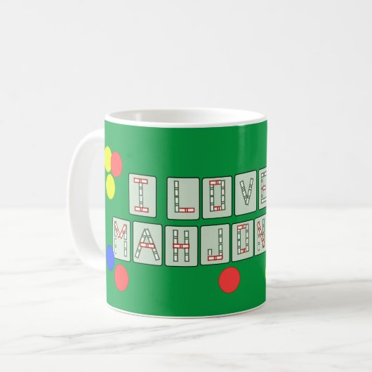 I Liebe Mahjong - mit Buchstaben gekennzeichnete Kaffeetasse (Vorderseite Links)
