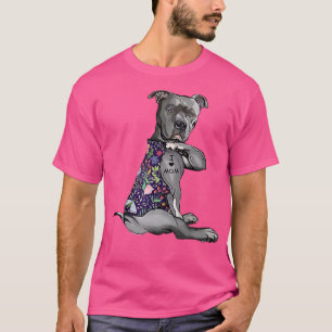 I Liebe Mama Funny Pitbull Hund Tattoo Blume Mutte T-Shirt