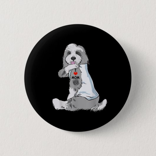 I Liebe Mama Tattoo Bearded Collie Mama Dog Lover Button (Vorderseite)
