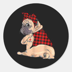 I Liebe Mama Tattoo Mops Dog Liebhaber Bandana Müt Runder Aufkleber