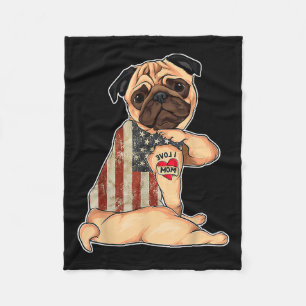 I Liebe Mama Tattoo Mops Hundeshirt American Flag  Fleecedecke