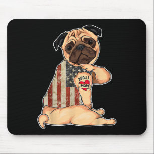I Liebe Mama Tattoo Mops Hundeshirt American Flag  Mousepad