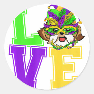 I Liebe Mardi Gras Funny Shih Tzu Dog Party Gesc Runder Aufkleber