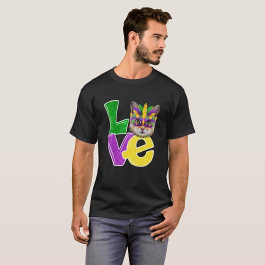 I Liebe Mardi Gras Kostümkatze Kitten Funny Cat Lo T-Shirt (Vorne ganz)