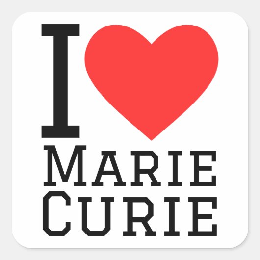 I Liebe Marie Curie Quadratischer Aufkleber (Vorderseite)