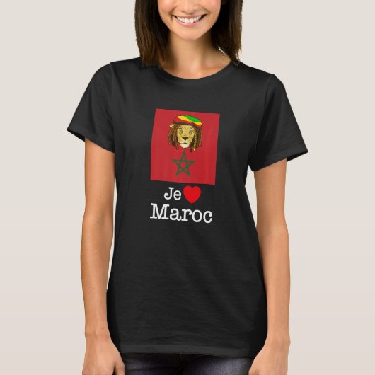 I Liebe Maroc, Cool Marokko Löwen mit Flaggen-Illu T-Shirt (Vorderseite)