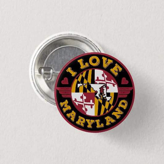 I Liebe Maryland State Flag and Map Button (Vorne & Hinten)