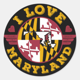 I Liebe Maryland State Flag and Map Runder Aufkleber