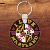 I Liebe Maryland State Flag and Map Schlüsselanhänger (Vorderseite)
