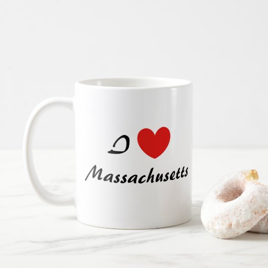 I Liebe Massachusetts Herz Typografie Kaffee Tasse (Mit Donut)