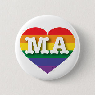 I Liebe Massachusetts Rainbow Heart Button